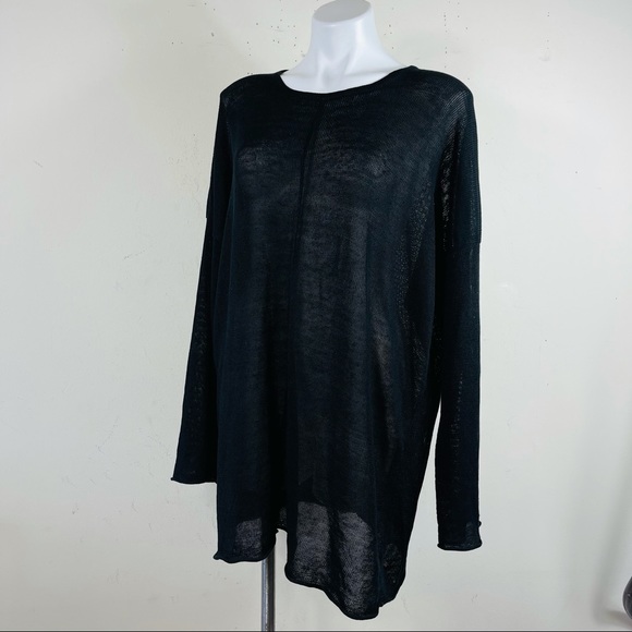 Eskandar 100% linen black oversized lagenlook drop shoulder sweater tunic top 0 - Picture 4 of 14